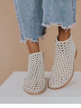 Free People White Perforated Ankle Booties